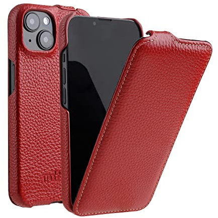 Mobiskin Hülle passend für Apple iPhone 14 (6,1 Zoll), Handyhülle mit beschichtetem Leder, Case, Schutzhülle klappbar, dünne Handy-Tasche, Slim Cover, Rot