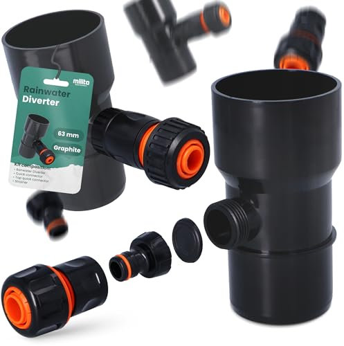 Millto™ Dachrinnenablauf für Regentonne DN Ø63 mm Grau | Regenwasser Regentonne Fallrohr Regensammler Speedy Regenwassersammler für Fallrohre Fallrohrfilter Gartenschlauch Anschluss Schnellkupplung