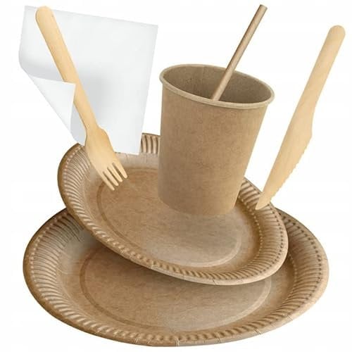 AllBags Einweg-Papiergeschirr-Set| Bio-Geschirr für Grill, Party, Empfang (Für 30 Personen)