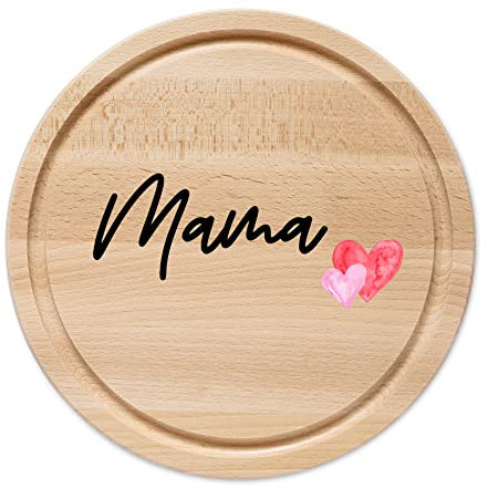wunderwunsch - Individuelles Holzbrett mit Hochwertigem UV-Farbdruck - Rundes Holzbrett mit Name - Personalisiertes Brotzeitbrett für Mama, Papa, Oma oder Opa (Herz)