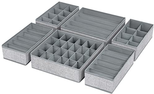 DIMJ 6 Stück Schubladen Ordnungssystem Schubladen Organizer, Faltbare Aufbewahrungsbox Stoff, Schubladeneinsätze für Kleiderschränke, Kleiderschrank Organizer für Kleidung, Grau Meliert