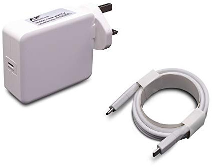 Wikiparts* 45W Type C White Charger Replacement For Google PIXELBOOK GO GA00523 Laptop Power Adapter with USB-C TO USB C Cable