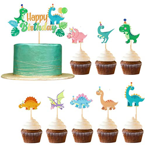 Guoguonb 17 Stück Dinosaurier Tortendekoration Dino Cupcake Topper Picks Muffins Dessert Dekoration für Kinder Geburtstag Baby Shower Party
