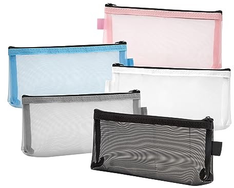 Niboken Federmäppchen, Mesh Mäppchen mit Reißverschluss, Make-up Tasche, Bleistiftbeutel für Schule und Büro, Mehrzweck Organizer Aufbewahrungsbeutel für Reise Kosmetik Bürobedarf (5 Stück)