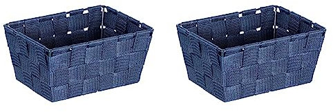 WENKO Aufbewahrungskorb Adria Mini Dunkelblau - Badkorb, rechteckig, Kunststoff-Geflecht, Polypropylen, 19 x 9 x 14 cm, Dunkelblau (Packung mit 2)