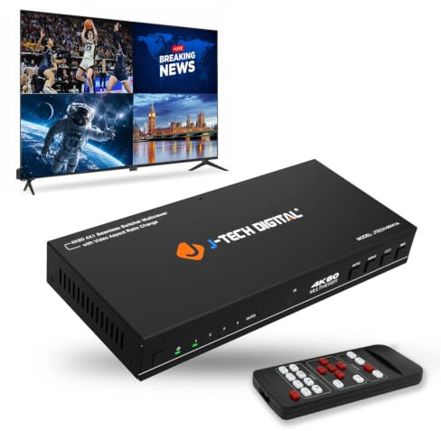 J-Tech Digital 4x1 HDMI Multi-viewer & Seamless Switcher 4K 60Hz | 4 in 1 Out w/ 8 Display Modes, Audio Extract, Aspect Ratio Change, OSD, PiP, PBP, Quad Viewing [JTECH-MV41A]