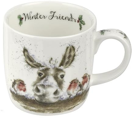 Royal Worcester Wrendale Designs Winters Friends Donkey and Robin Festive Mug