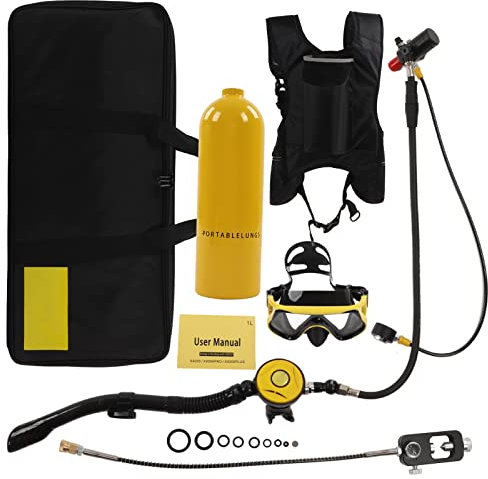 Vomeko Réservoir de plongée 2 L avec Bouteille de plongée Portable, recycleur X5000Plus, Temps de plongée 30 à 40 Minutes, adapté à l'exploration sous-Marine(Jaune et Noir)