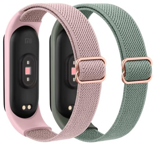 YLK Correa Compatible con Xiaomi Mi Band 7/Mi Band 6/Mi Band 5, Correa Elástica Suave Ajustable para Xiaomi Mi Band 7/Mi Band 6/Mi Band 5 (Rosa/Verde)