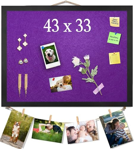 Lila Pinnwand aus Kork mit Filz, 43x33CM kleine Anzeigetafel, Memoboards, Filzboard Pinnwand für Wände, Schmuck, Notizen, Sammlungen, Fotos, Büro, Holzrahmen (Schwarz) & Filz (Lila), 1 Stück
