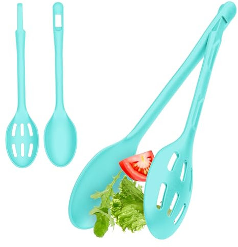 Hausfelder Cubiertos para Ensalada de Dos Piezas, Cubiertos para Ensalada y Pinzas para Ensalada, plástico (Verde)