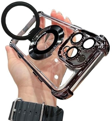 Airbag Anti-fall For Iphone Case With Invisible Ring Stand, Four Corners Air Cushion Anti Drop Cell Phone Case For IPhone 15 14 13 12 11 Pro Max Plus ( Color : Black , Size : For iphone 13 Pro Max )