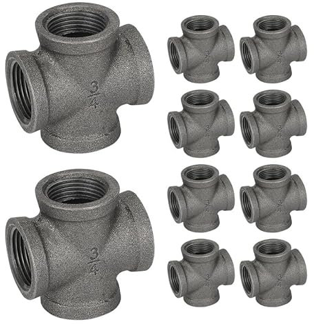 1,9 cm Rohrverschraubungen 4-Wege-Kreuzverschraubung – Home Expert 10 Stück Temperguss-4-Wege-Verbindungsstück Gewindeschläge für industrielle Rohrregale, Halterung, Vintage-Industrie-Rohrmöbel