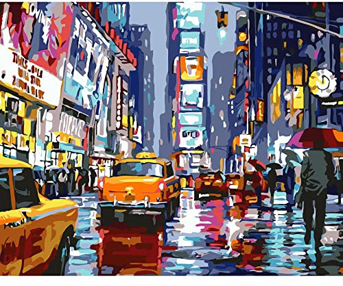 HEIBAGO Paysage de Ville Peinture par Numéros pour Adulte, Kit de Peinture à l'huile sur Toile Bricolage pour Enfants, Paysage de Rue Peinture à l'huile avec Pinceaux pour la Décoration d'intérieur