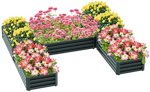 Outsunny Jardinière carré Potager de Jardin modulable en Acier Ensemble de 5 jardinières pour légumes, Plantes, Fleurs, dim. 245L x 242l x 31H cm Vert