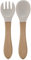 BABYZOCO Cubiertos Bebe Cuchara y Tenedor, Cubiertos de aprendizaje bebe, Cubiertos de iniciación, Silicona Grado Alimentario Sin Bpa, Antibacteriana, A partir de 6 meses, Silicona y madera, Blanco