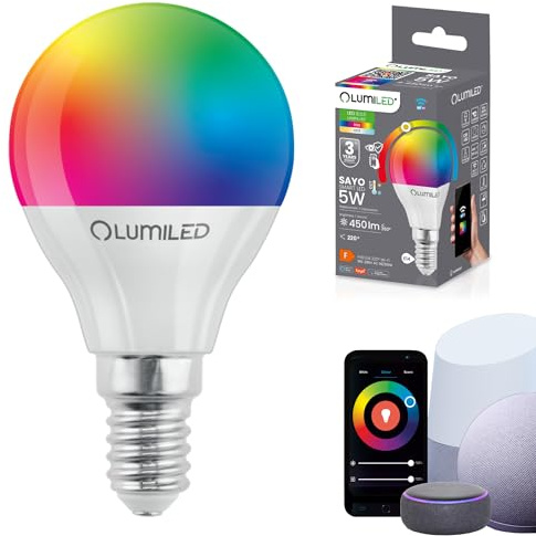 Lumiled Smart SAYO P40 LED Lampe E14 5W (40W) 450lm WLAN Dimmbar Mehrfarbig RGBW Wifi Glühbirne Timer Smart home 16 Mio. Farben App Steuerung kompatibel mit Amazon Alexa Google Assistant Tuya