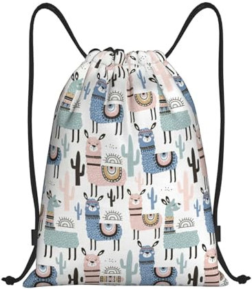 shrukkQQ Rucksack mit tropischem Kaktus-Tier, Lama, leicht, Kordelzug, Tasche, Rucksack, Fitness-Tasche, täglich, faltbarer Kordelzug-Rucksack, Tropischer Kaktus Tier Lama, S