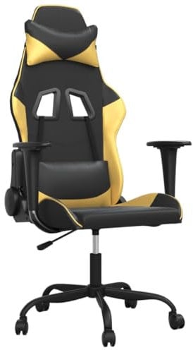 vidaXL Gaming Stuhl, Bürostuhl mit Massagefunktion, Drehstuhl Höhenverstellbar mit Hebel, Computerstuhl Sessel, Schwarz Golden Kunstleder