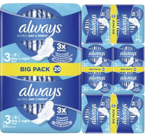 20 PACKUNGEN X Ultra Day & Night Binden Long Plus mit Flügeln Big Pack Pads Damenbinden 18 STÜCK