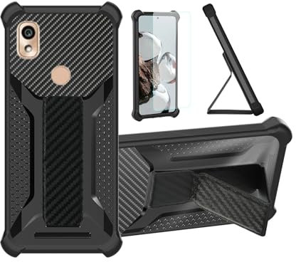 Hülle Für Kyocera Anshin Smartphone 5g Ky-51b Hülle Case Handyhülle Schutzhülle Cover [mit gehärtetem Glas-Screen-Protector] Hybrid [Folding Support Magnetic] [Frosted Anti-Fingerprint] Schwarz