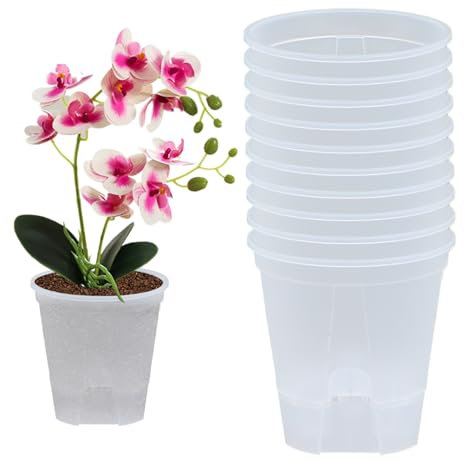 Pot de Fleurs à Arrosage Automatique 10 PièCes Pot D'OrchidéE Respirant Pots de Plantes en PP D'IntéRieur avec Trou de Drainage 5.5 Pouces Pots de Fleurs à Arrosage Bureau à Domicile Transparent