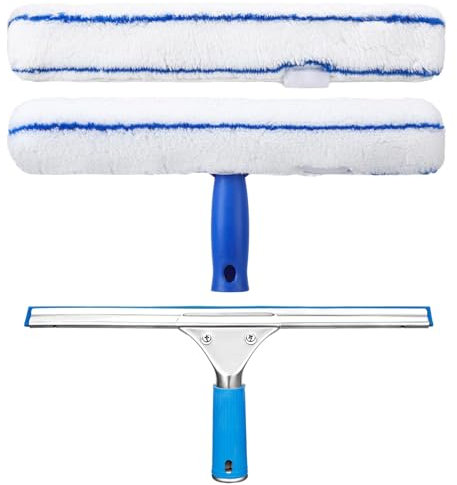 Meng Jiaran Window Cleaning Kit Silicon Window Squeegee & Microfiber Glass Wiper With 1 Replacement Microfiber Washer For Bathroom,Window,Car,Greenhouse