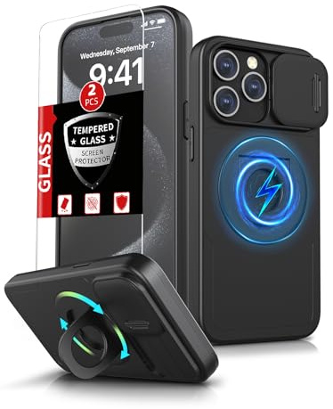 FRLMOOES for iPhone 15 Pro Case Magnetic,with Kickstand Ring + Camera Cover