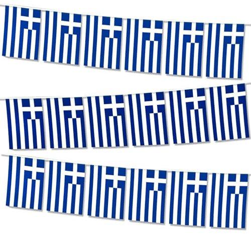 10m Greece Bunting Flags, 38Pcs Greek Flag Bunting Greek Banner Bunting Decorations String Flags for National Day Party Celebration Sports Events Home Decorations (10M Greece Flags)