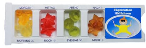 Tablettenbox Skifahren gefüllt mit Fruchtgummi Scherzartikel 25g