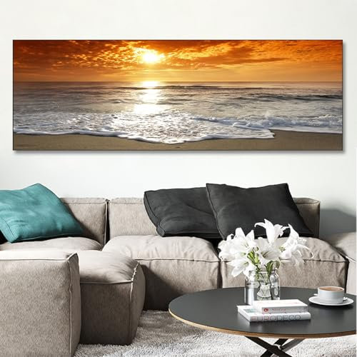 Leinwandbilder Berge Landschaft Natur,Moderne Panorama Bilder Groß XXL Schlafzimmer Wohnzimmer Wanddekoration Wandbild-Sonnenuntergang Meer Strand,Rahmenlos (A, 60x180cm, Ungerahmt)