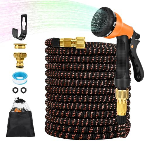 Gaethra 100FT Flexibler Gartenschlauch, Gartenschlauch Flexibel 30m mit 8 Funktionen Garten Handbrause für Hof Autowäsche,Die Blumen Gießen, Orange