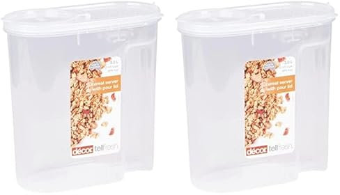 Décor Tellfresh Cereal Storage Dispenser | Large Airtight Container | Practical & Stackable Design | 3L (Pack of 2)
