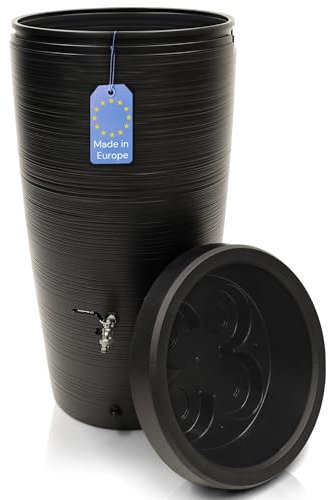 YourCasa Regentonne 240 Liter [Aquasplash] Messing Wasserhahn & Deckel - Regenfass Frostsicher aus Kunststoff - Regenwassertonne - Regenwassertank Garten Wassertank Regensammler Wasserfass (Midnight)