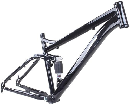 FYNNDM Gefederter Fahrradrahmen 26er Mountainbike-Rahmen 17'' Scheibenbremse Stoßdämpfung Modifiziertes Fahrradrahmenzubehör Hellschwarz Mit Hinterradstoßdämpfer