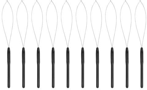 10 Pieces Hair Extension Loop Needle Threader, Pulling Hook Tool for Micro Rings and Nano Beads, Hair Extension Tools for Styling, Professional Bead Threading Device for Hair and Feather Extensions