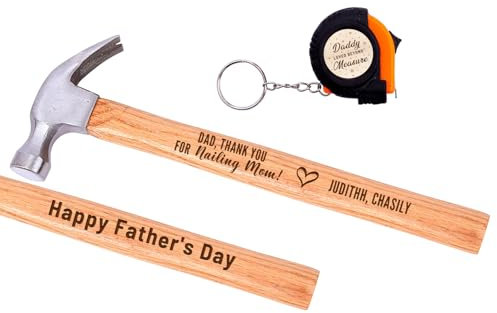 Dad, Thanks You for Nailing Mom Personalzied Kid's Name Engraved Hammer Daddy Loved Beyond Measure 0.9 m Retractable Measure Tape Keychain Custom Tape Measure Hammer Set for Dad Husband Grandpa