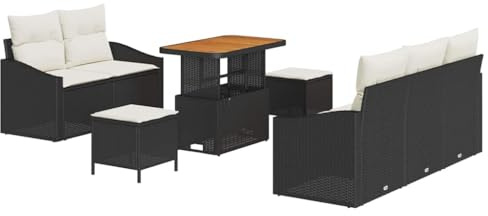 vidaXL 8-teiliges Garten-Sofa-Set mit Kissen in Schwarz und Creme für 6 Personen – Flexibles modulares Design aus Poly-Rattan und Stahl für Terrasse und Patio.