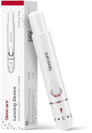 Sinocare Pungidito per Glicemia, 9 Profondità Regolabili | Prelievo di Sangue Preciso e Indolore, 9 Livelli di Profondità (0,6-1,8 mm), Compatibile con Lancette Standard