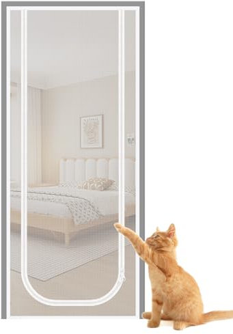 Puerta Mosquitera para Gatos | Puerta para Gatos con Cremallera Doble | Malla Antifugas para Contener Mascotas en Habitación Cocina Balcón Puerta