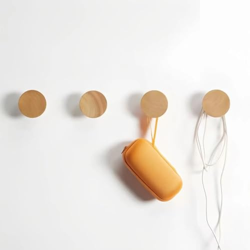 4 no-Punch Solid Wood Hooks for Bags, Towels, Hats and Coats (with Screws for Optional Hole-Punching)