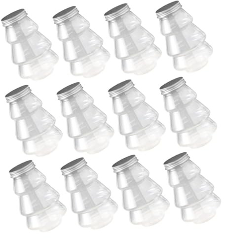MAGICLULU 12pcs Christmas Tree Shaped Candy Containers with Lid Transparent Milk Bottles for Juices Festive Storage for Treats Crafts Snacks for