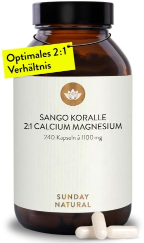 SUNDAY NATURAL® Sango Meereskoralle Kapseln - 240 Kapseln - 660mg Calcium & 330mg Magnesium im 2:1 Verhältnis - Premium Sango Koralle aus Japan - Laborgeprüft, ohne unnötige Zusätze