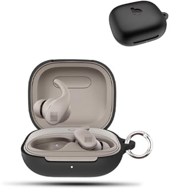 Case for Beats Powerbeats Fit Wireless Earbuds,daunke Soft Silicone Protective Cover,Case with Round buckle,Full Protection,Black