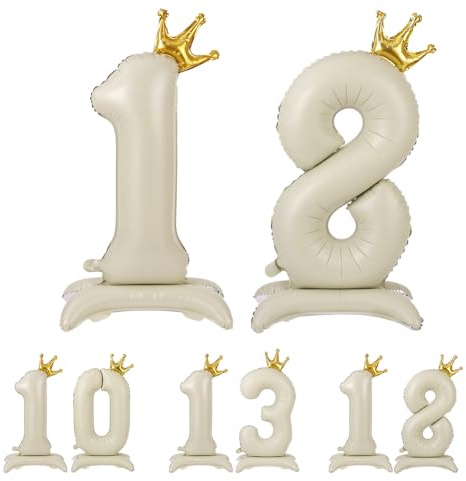 APXEL Zahlen Luftballon 18 Beige, Stehende Folienballon große mit Krone Zahl Ballon 18, 42 Zoll Helium Ballons Zahl Geburtstagsdeko Mädchen Junge Kindergeburtstag Party Deko Silvester Neujahr