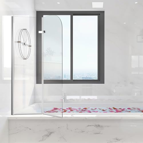 Hebitod Duschwand für Badewanne, 100x140cm, 2-teilige Faltbar Duschtrennwand aus 6mm Sicherheitsglas (EGS), Hochwertig & Strapazierfähig, Silber Transparent