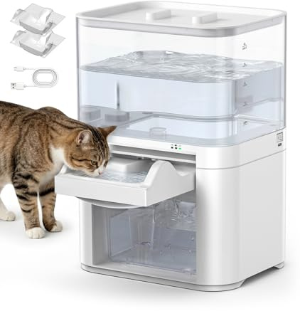 Redkey A10 Fontaine à Eau pour Chat sans Fil 4L Fraîche, 4000mAh avec Détection Infrarouge, sans Filtre, Séparation Eau Propre/Usée, Silencieuse, Fontaine Chat sans Filtre avec 2 Bols Jetables
