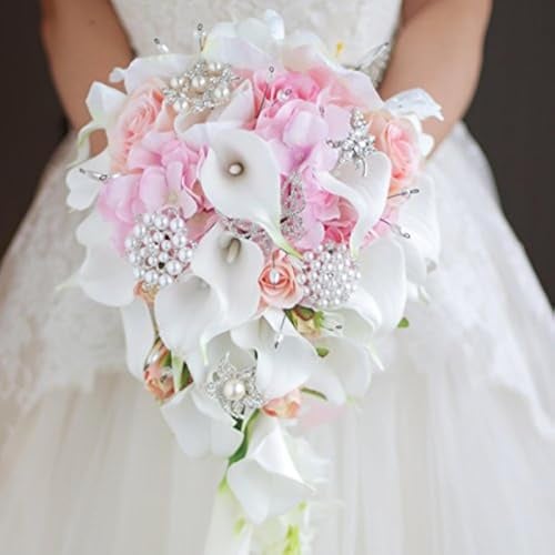 IFFO-Hochzeit-Bouquet, Calla Lilien, Rose, Diamanten, Perle. Rose