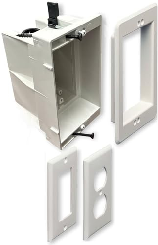 iMBAPrice IMBA-DVFR1W-1 1-Gang Recessed Outlet/Electrical Box for Wall Mount TV, Antenna, Phone & Cable TV, Fits GFCI and Standard Outlets, Old or New Construction, 1-Pack