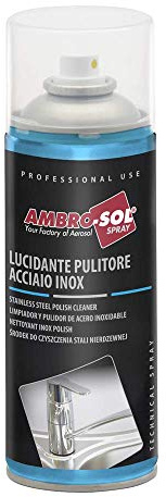 Ambro-Sol P324 Edelstahlreiniger, Reinigungsmittel, Entfetter und Polierer für Edelstahloberflächen, beseitigt Schmutzablagerungen, recycelbares Weißblechspray 400 ml